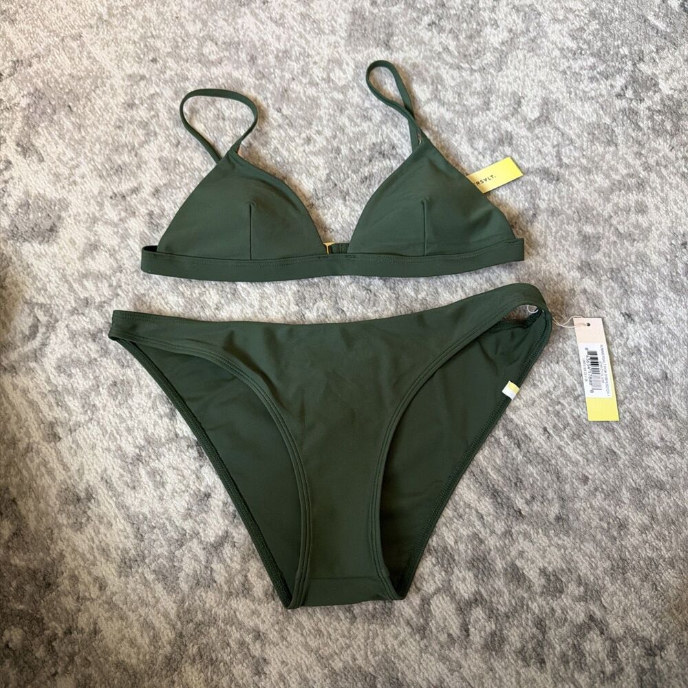 Summersalt The Triangle Bikini Top US6 & Low Rise Bikini Bottom US6 Olive